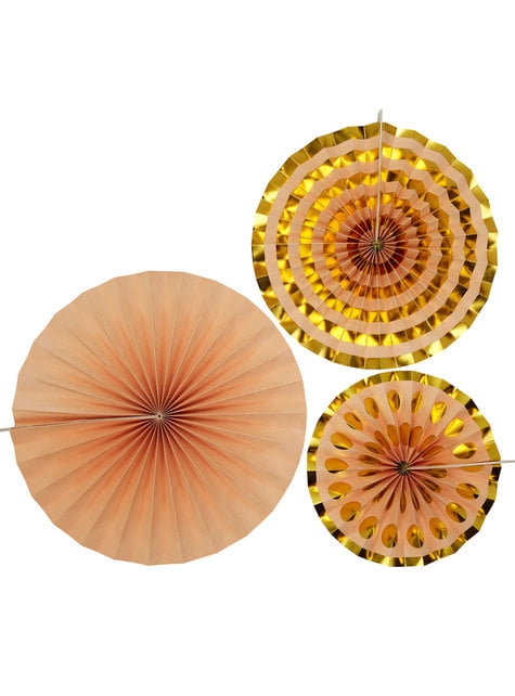 3 decorative paper fans in  gol (21-26-30 cm) - Colour Block Marble
