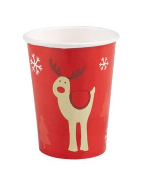 Sada 8 papírových kelímků se sobem - Rocking Rudolf