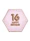 Set od 8 "16 Happy Birthday" Šesterokotne papirnate plošče - Glitz & Glamour Pink & Rose Gold
