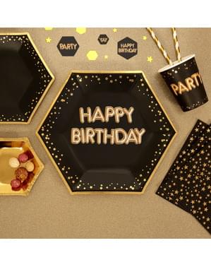 8 "Kutlu Doğum" Set Altıgen Kağıt Tabak - Glitz & Glamour Pink & Rose Gold
