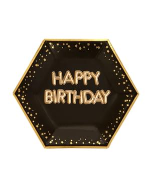 8 “Happy Birthday” Kuusikulmaista Paperilautasta – Glitz & Glamour Pink & Rose Gold