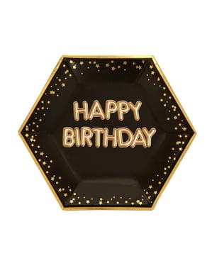 8 „Happy Birthday“ šešiakampių popierinių plokštelių rinkinys - Glitz & Glamour Pink & Rose Gold