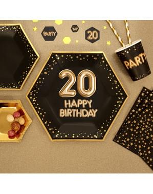 8 "20 Doğum Günün Kutlu Olsun" Set Altıgen Kağıt Tabak - Glitz & Glamour Pink & Rose Gold