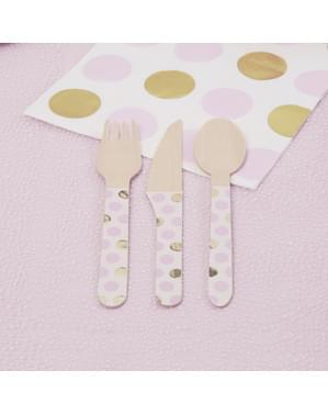 Holzbesteck Set 24-teilig mit rosa Punkten - Pattern Works