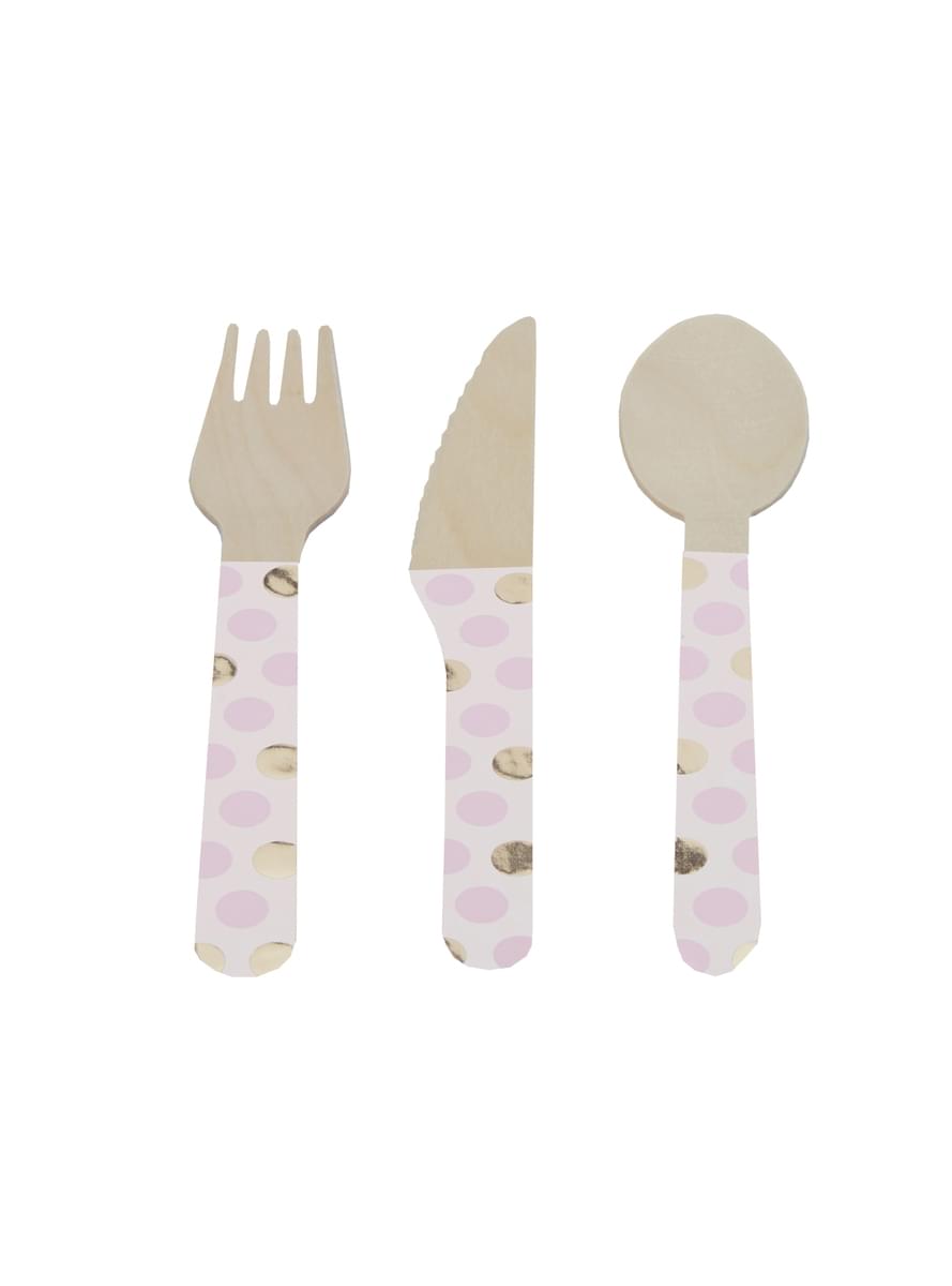24 dalių rožinių taškų mediniai stalo įrankiai