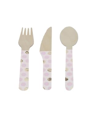 24-Piece Pink Dots Wooden Cutlery Set- Pattern Works