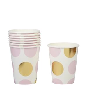 8 Pink & Gold Dots Paper Cups - Pattern Works