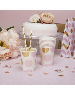 Set 8 Cangkir Kertas Pink & Emas - Pola Pekerjaan