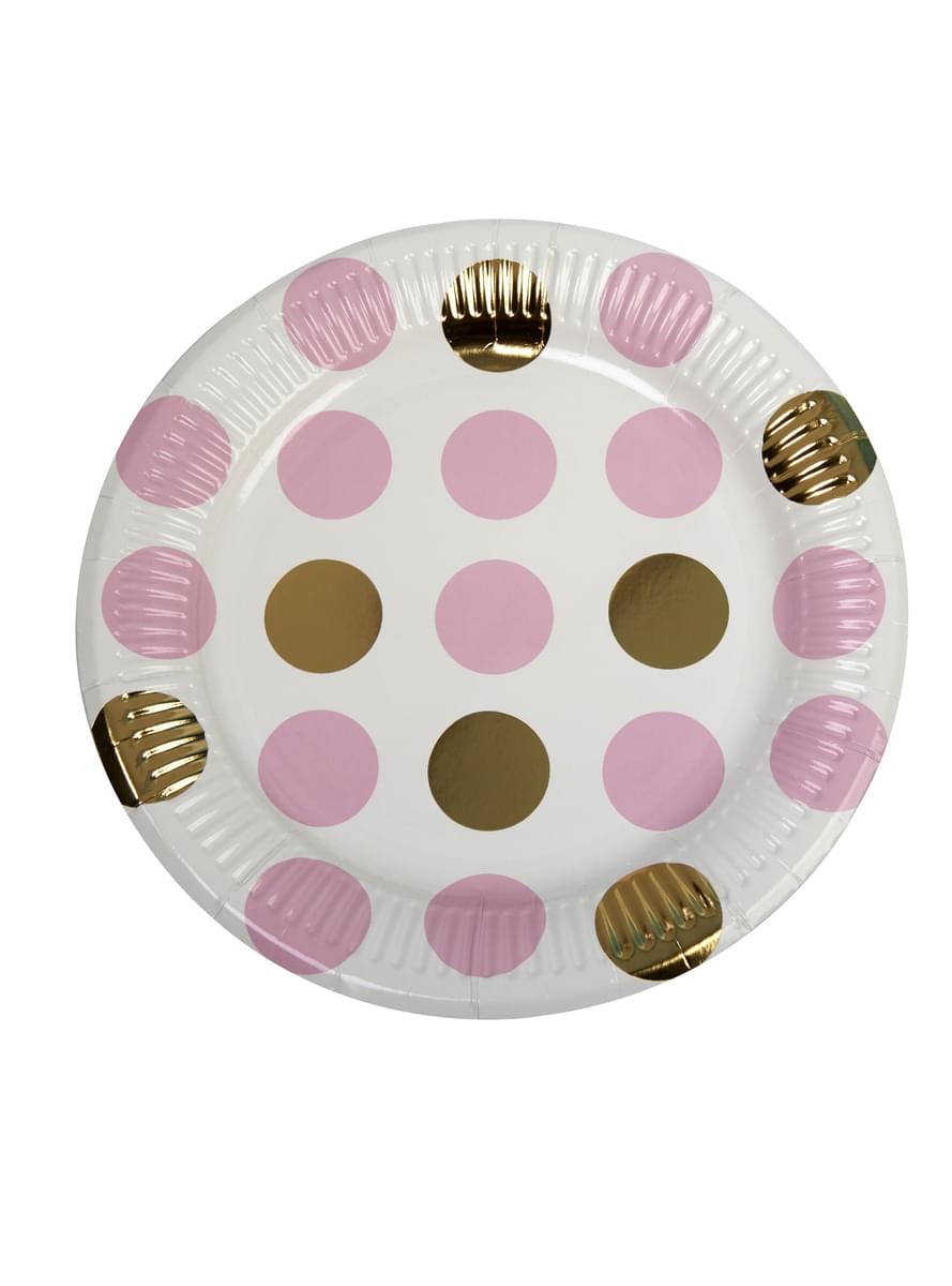 8 Pink & Gold točkice papirnati tanjur (23 cm) - Uzorak radova