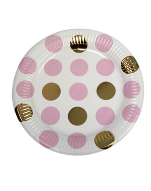 8 Pink & Gold Dots Paper Plate (23см) - Pattern Works