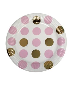 8 farfurii cu buline roz și aurii de hârtie (23cm) - Pattern Works