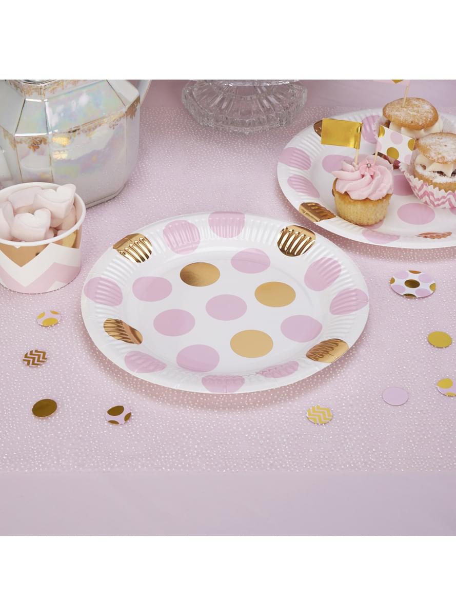 8 Pink Dots & Gold Papír Plate (23cm) - Pattern Works