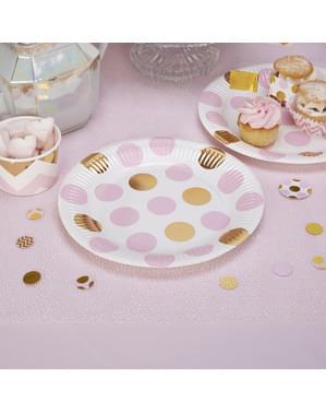 8 assiettes à pois rose et doré en carton - Pattern Works