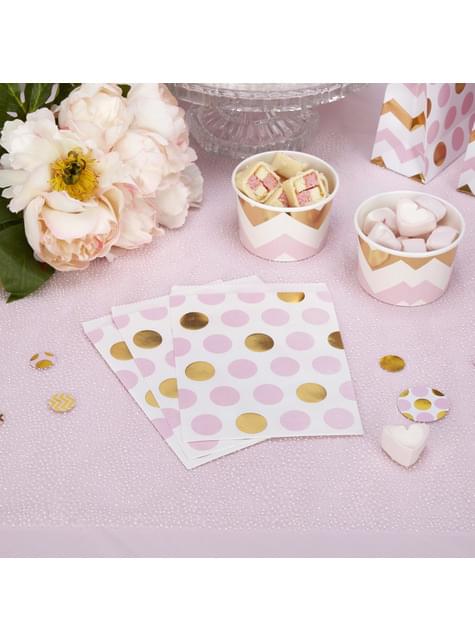 Sett med 25 Rosa & Gull Prikker Papirposer - Pattern Works