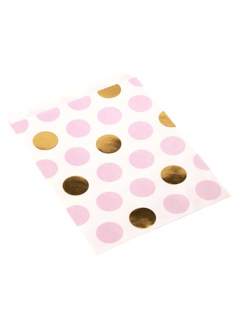 Sett med 25 Rosa & Gull Prikker Papirposer - Pattern Works