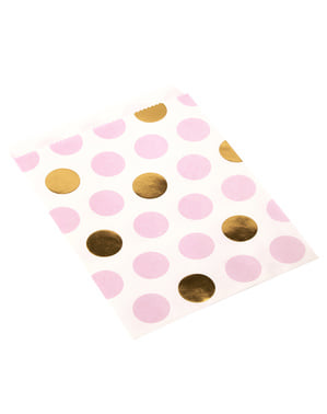 25 Pink & Gold Dots Paper Bags - Pattern Works
