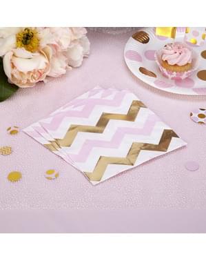 Set 16 Serbet Kertas Chevron Pink & Emas - Pekerjaan Pola