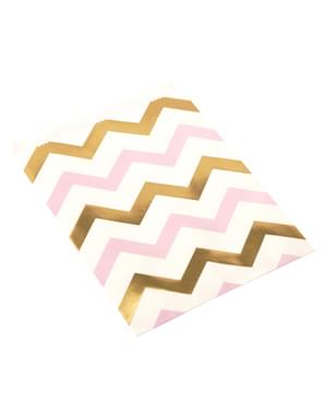 ピンク＆ゴールドシェブロン紙袋25枚セット - パターンワークス