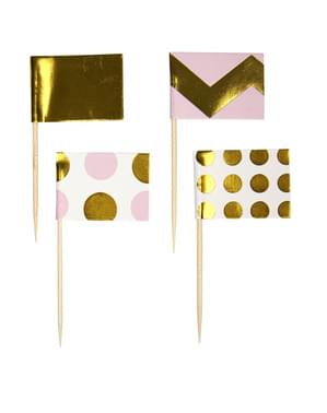 20 stuzzicadenti decorativi di carta rosa e dorati - Pattern Works