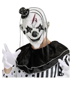 Böser Clown Maske mit Haaren und kleinem Hut