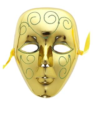Máscara dourada com glitter verde