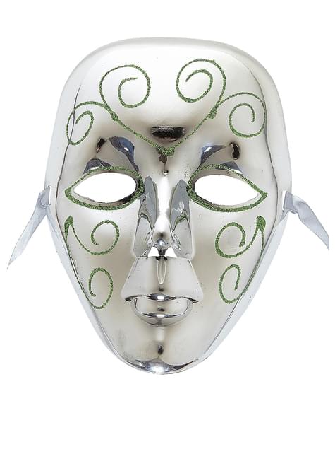 Silver mask med grön glitter