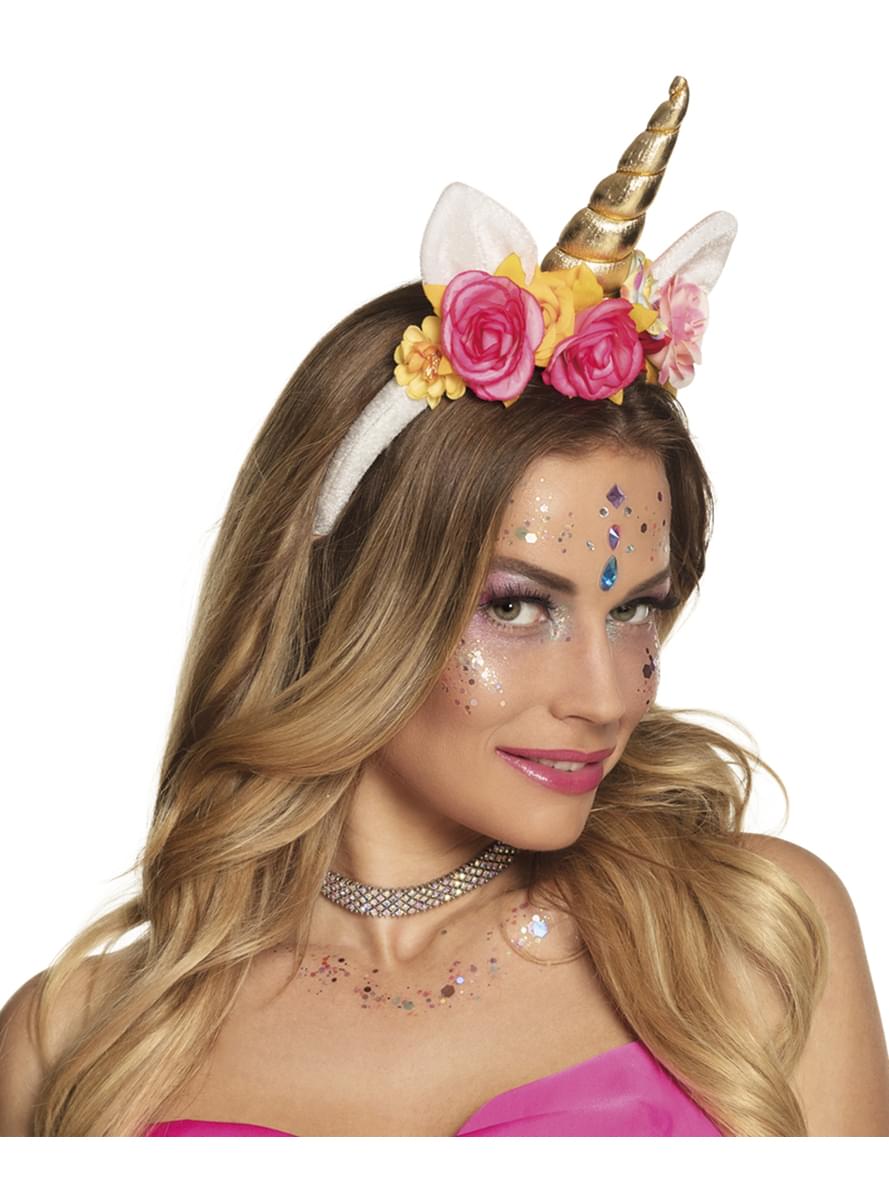 Bandolete de Unicórnio com flores para adulto