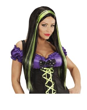 Peluca de bruja con mechas verdes
