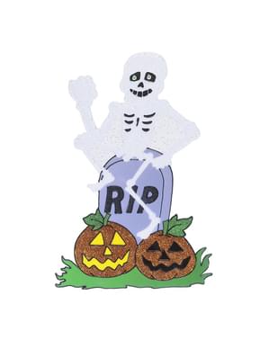 Autocollant pour fenêtre de squelette avec pierre tombale