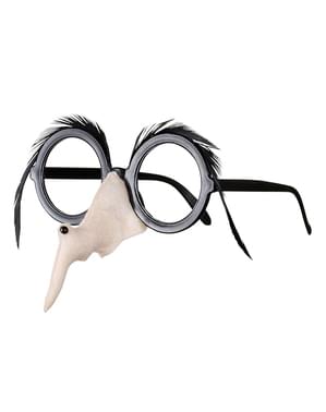 Hexenbrille mit Nase und schwarzen Augenbrauen