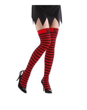 Black and red striped stockings with spiders