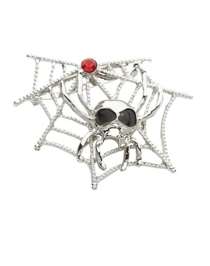 Broszka pajęczyna z pająkiem czaszką