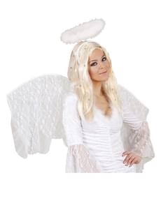 Angel Wig with Tinsel and Gold Stars