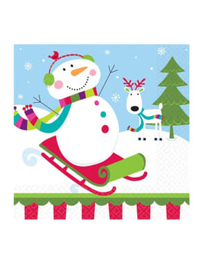 Set of 16 snowman on a sleigh serviettes