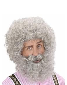 Perruque et barbe grise frisée