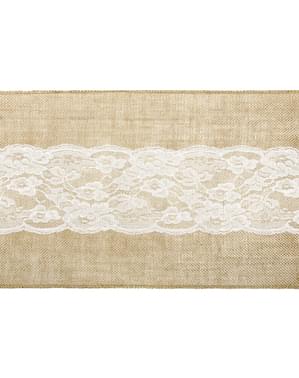 Burlap Table Runner dengan Center Lace Row