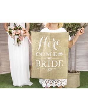 "Tu prichádza nevesta" Burlap Flower Girl Banner
