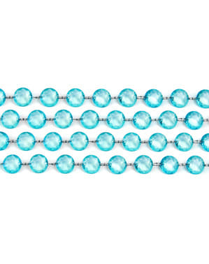 फ़िरोज़ा नीले क्रिस्टल की सजावटी माला व्यास में 1 मीटर और 19 मिमी मापती है