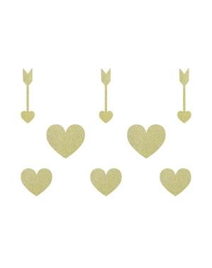 8 Papir Borddekorationer, Guld - Sweet Love