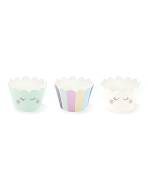 Set 6 Pembungkus Cupcake Kertas dalam Warna Pastel - Koleksi Unicorn