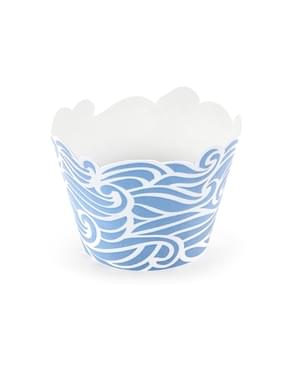 6 bases para cupcakes marinheiras azul de papel - Ahoy! Collection
