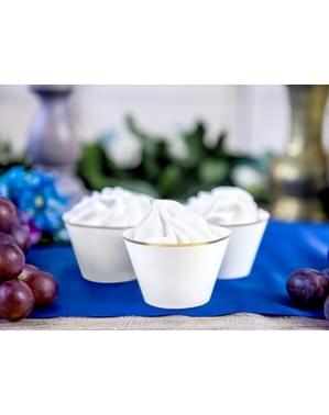 6 Muffin Forme med Guld Kant, Hvid - First Communion