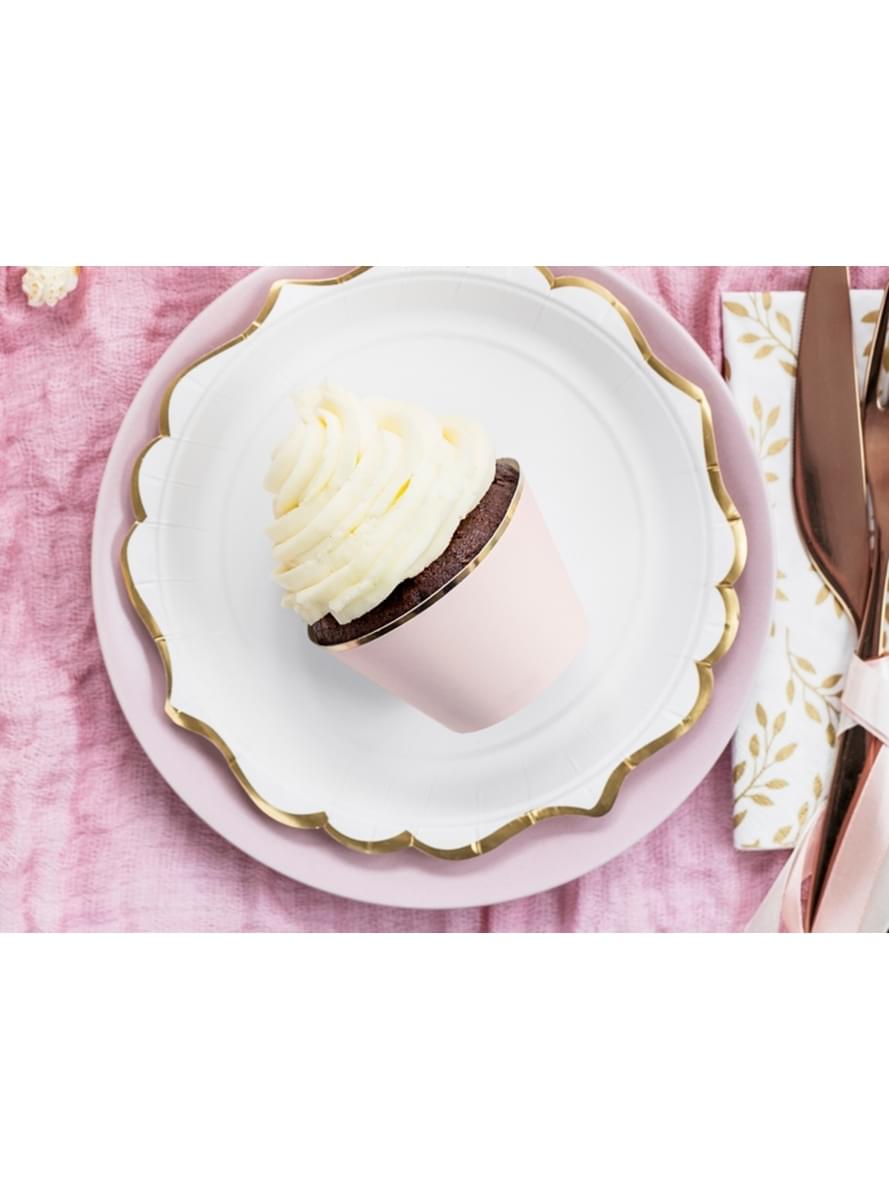 6 cápsulas para cupcakes rosa pastel con borde dorado de papel