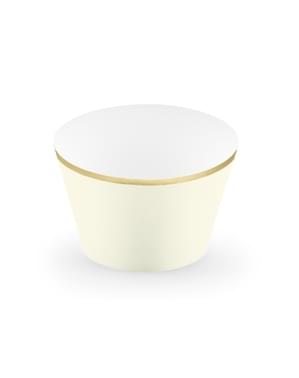 6 Papir Muffin Forme med Guld Kan, Beige