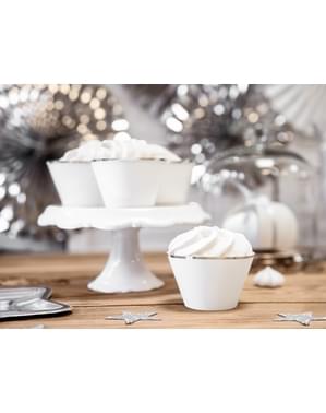 6 Papir Muffin Forme med Sølv Kant, White