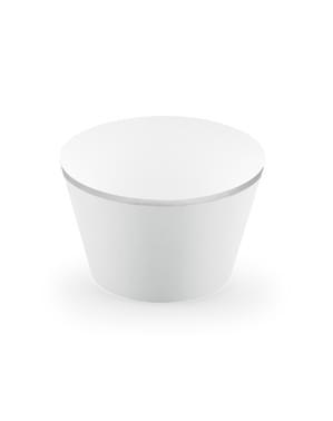 6 καψούλες για cupcake γκρι με ασημένια άκρη από χαρτί