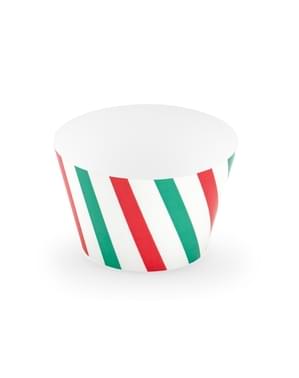 6 basi para cupcake a righe verdi e rosse di carta  - Merry Xmas Collection