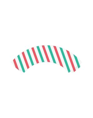 6 forme pentru cupcakes cu dungi verzi și roșii de hârtie - Merry Xmas Collection