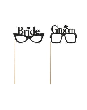 2 Bride & Groom Photo Booth Glasses