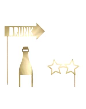 8 accessoires dorés pour photobooth - Happy New Year Collection